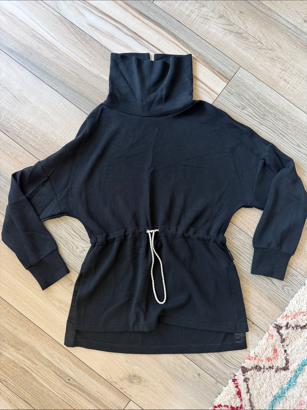 Varley Black Funnel Neck Drawstring Sweatshirt